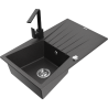 Mexen Cesar granite sink single-bowl with drainer and Rita kitchen tap, black speckled - 6514-76-670300-70