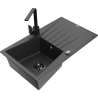 Mexen Cesar 1-bowl granite sink with drainer and kitchen faucet Rita, black speckled - 6514-76-670300-70-B