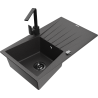 Mexen Cesar granite kitchen sink 1-bowl with drainboard and kitchen faucet Rita, black speckled - 6514-76-670300-70-B