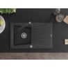 Mexen Cesar 1-compartment granite sink with a drip tray and kitchen mixer tap Rita, spotted black - 6514-76-670300-76