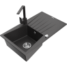 Mexen Cesar granite 1-bowl kitchen sink with drainer and kitchen faucet Rita, black speckled - 6514-76-670300-76
