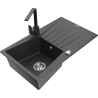 Mexen Cesar granite single-bowl sink with drainer and kitchen faucet Rita, black speckled - 6514-76-670300-76