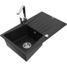 Mexen Cesar 1-compartment granite sink with a drip tray and kitchen mixer tap Rita, Black - 6514-77-670300-00