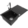 Mexen Cesar granite sink single bowl with drainer and Rita kitchen faucet, black - 6514-77-670300-00