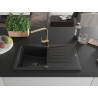 Mexen Cesar granite kitchen sink 1-bowl with drainer and Rita kitchen faucet, black - 6514-77-670300-50-B