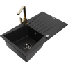 Mexen Cesar 1-compartment granite sink with a drip tray and kitchen mixer tap Rita, Black - 6514-77-670300-50-B