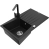 Mexen Cesar granite kitchen sink 1-bowl with drainer and kitchen faucet Rita, black - 6514-77-670300-70