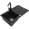 Mexen Cesar granite sink 1-bowl with drainer and kitchen faucet Rita, black - 6514-77-670300-70