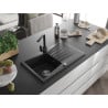 Mexen Cesar granite kitchen sink 1-bowl with drainer and kitchen faucet Rita, black - 6514-77-670300-70