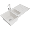 Mexen Andres 1.5-compartment granite sink with a drip tray and kitchen mixer tap Rita, White - 6515-20-670300-00