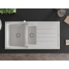 Mexen Andres 1.5-bowl granite sink with drainer and Rita kitchen faucet, white - 6515-20-670300-00