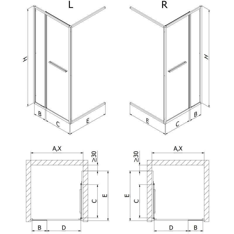 Mexen Linea sliding shower door 85 cm, transparent, black - 8E1-085-000-70-70