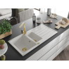 Mexen Andres granite kitchen sink 1.5-bowl with drainer and Rita kitchen tap, white - 6515-20-670300-50