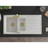 Mexen Andres 1.5-bowl granite sink with drainer and kitchen tap Rita, white - 6515-20-670300-50