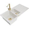 Mexen Andres 1.5-bowl granite sink with drainer and kitchen tap Rita, white - 6515-20-670300-50