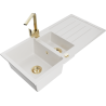 Mexen Andres 1.5-compartment granite sink with a drip tray and kitchen mixer tap Rita, White - 6515-20-670300-50