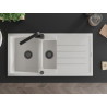 Mexen Andres 1.5-bowl granite sink with drainer and Rita kitchen faucet, white - 6515-20-670300-70