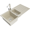 Mexen Andres 1.5-bowl granite sink with drainer and kitchen faucet Rita, beige - 6515-69-670300-00