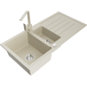 Mexen Andres 1.5-compartment granite sink with a drip tray and kitchen mixer tap Rita, Beige - 6515-69-670300-69