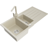 Mexen Andres granite sink 1.5-bowl with drainer and Rita kitchen faucet, beige - 6515-69-670300-69