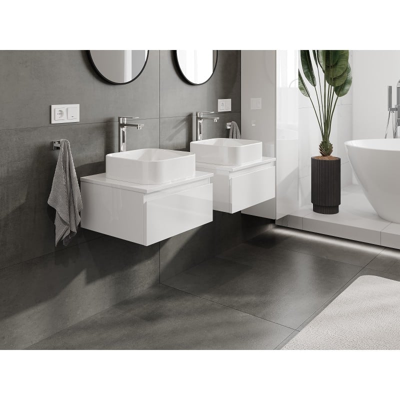 Mexen Orio bathroom cabinet under-sink 50 cm with countertop, 1 drawer, white gloss - 91A10-05023-1-BFC00