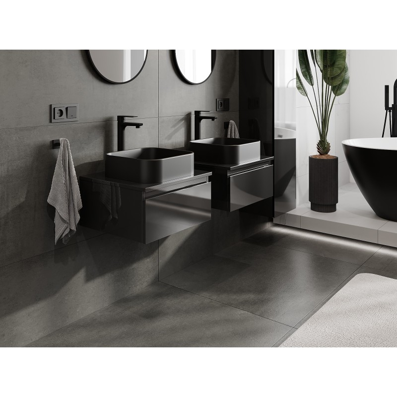 Mexen Orio bathroom cabinet under sink 50 cm with countertop, 1 drawer, black gloss - 91A10-05023-1-BFC70