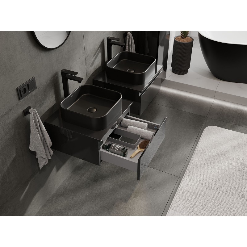 Mexen Orio bathroom cabinet under sink 50 cm with countertop, 1 drawer, black gloss - 91A10-05023-1-BFC70