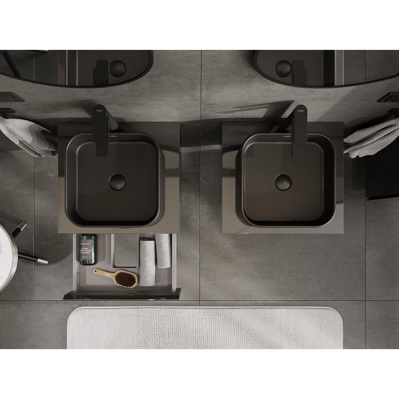 Mexen Orio bathroom cabinet under sink 50 cm with countertop, 1 drawer, black gloss - 91A10-05023-1-BFC70