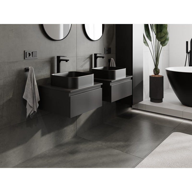 Mexen Orio bathroom cabinet for wash basin 50 cm with countertop, 1 drawer, black matt - 91A10-05023-1-BFC71