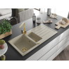 Mexen Andres granite sink 1.5-bowl with drainer and Rita kitchen faucet, beige - 6515-69-670300-50
