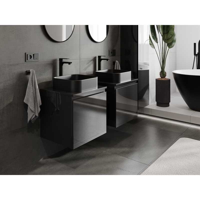 Mexen Orio bathroom under-sink cabinet 50 cm with countertop, 1 drawer, black gloss - 91A10-05047-1-BFC70