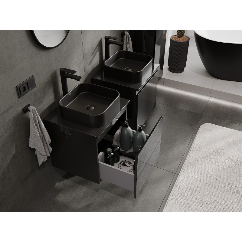 Mexen Orio bathroom under-sink cabinet 50 cm with countertop, 1 drawer, black gloss - 91A10-05047-1-BFC70
