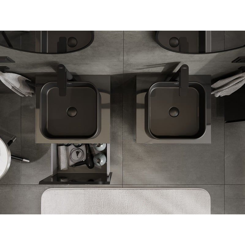 Mexen Orio bathroom under-sink cabinet 50 cm with countertop, 1 drawer, black gloss - 91A10-05047-1-BFC70