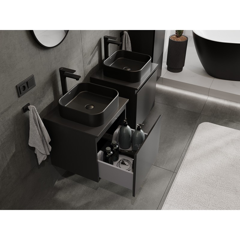 Mexen Orio bathroom vanity unit 50 cm with countertop, 1 drawer, black matte - 91A10-05047-1-BFC71
