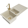 Mexen Andres granite sink 1.5-bowl with drainer and kitchen faucet Rita, beige - 6515-69-670300-50