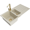 Mexen Andres granite sink 1.5-bowl with drainer and Rita kitchen faucet, beige - 6515-69-670300-50