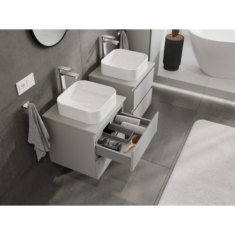 Mexen Orio bathroom cabinet for washbasin 50 cm with countertop, 2 drawers, grey mat - 91A10-05047-2-BFFC62