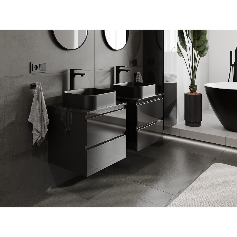 Mexen Orio 50 cm Vanity Unit with Countertop, 2 Drawers, Black Gloss - 91A10-05047-2-BFFC70