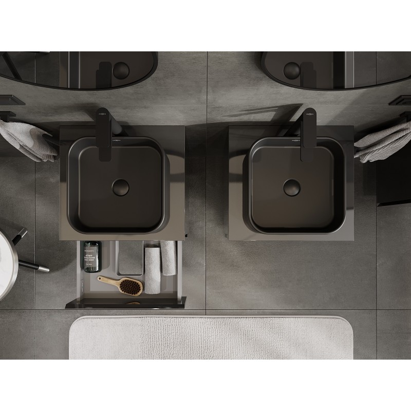 Mexen Orio 50 cm Vanity Unit with Countertop, 2 Drawers, Black Gloss - 91A10-05047-2-BFFC70