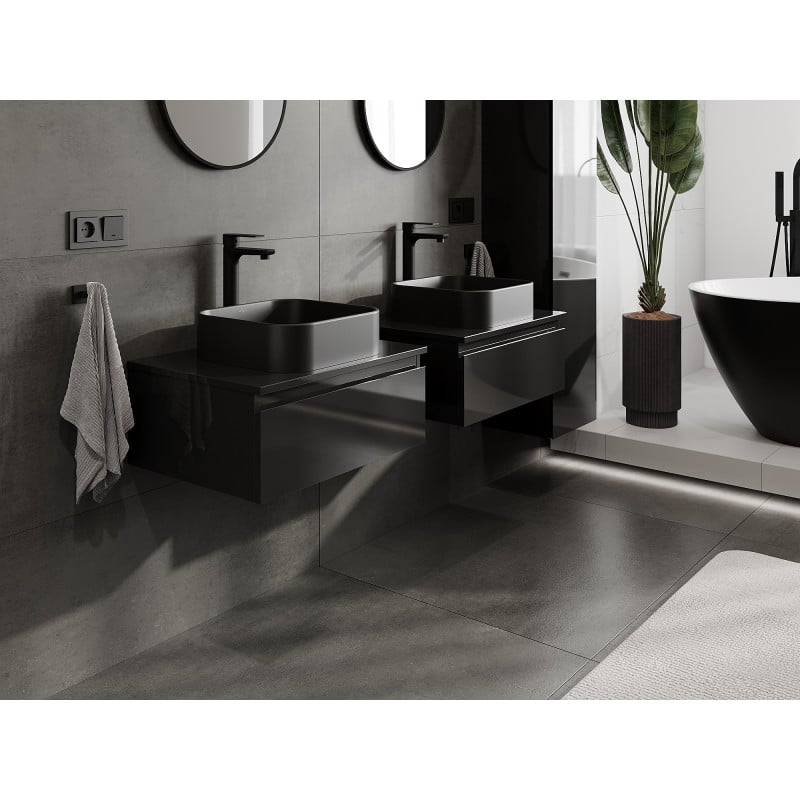 Mexen Orio bathroom cabinet for washbasin 60 cm with countertop, 1 drawer, black gloss - 91A10-06023-1-BFC70