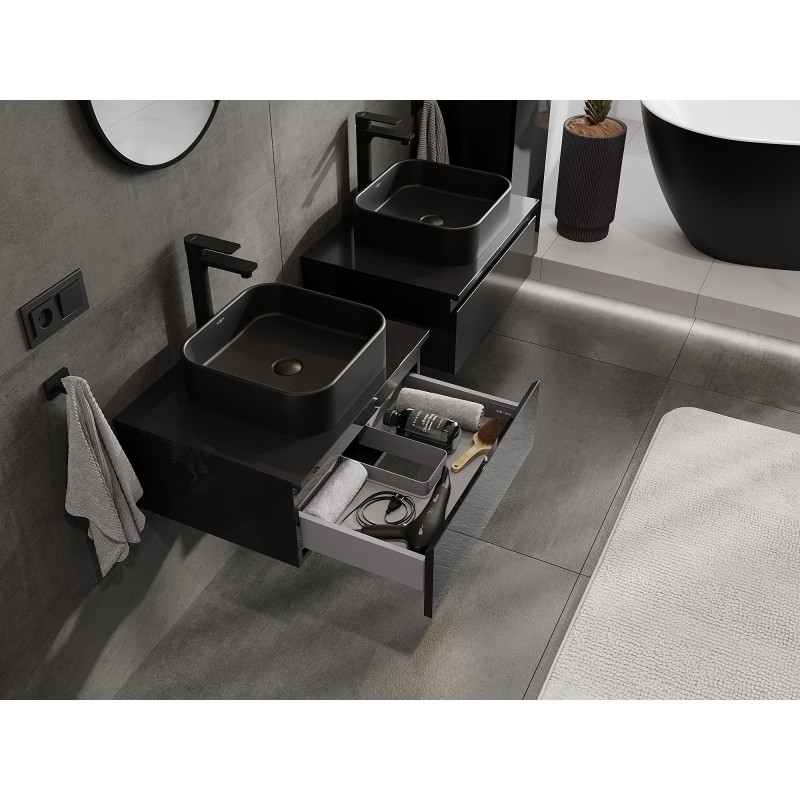 Mexen Orio bathroom cabinet for washbasin 60 cm with countertop, 1 drawer, black gloss - 91A10-06023-1-BFC70