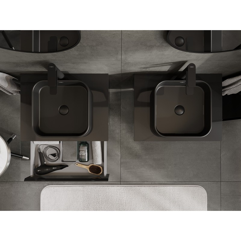 Mexen Orio bathroom cabinet for washbasin 60 cm with countertop, 1 drawer, black gloss - 91A10-06023-1-BFC70