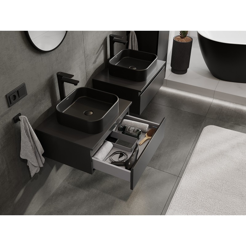 Mexen Orio bathroom cabinet for washbasin 60 cm with countertop, 1 drawer, black mat - 91A10-06023-1-BFC71