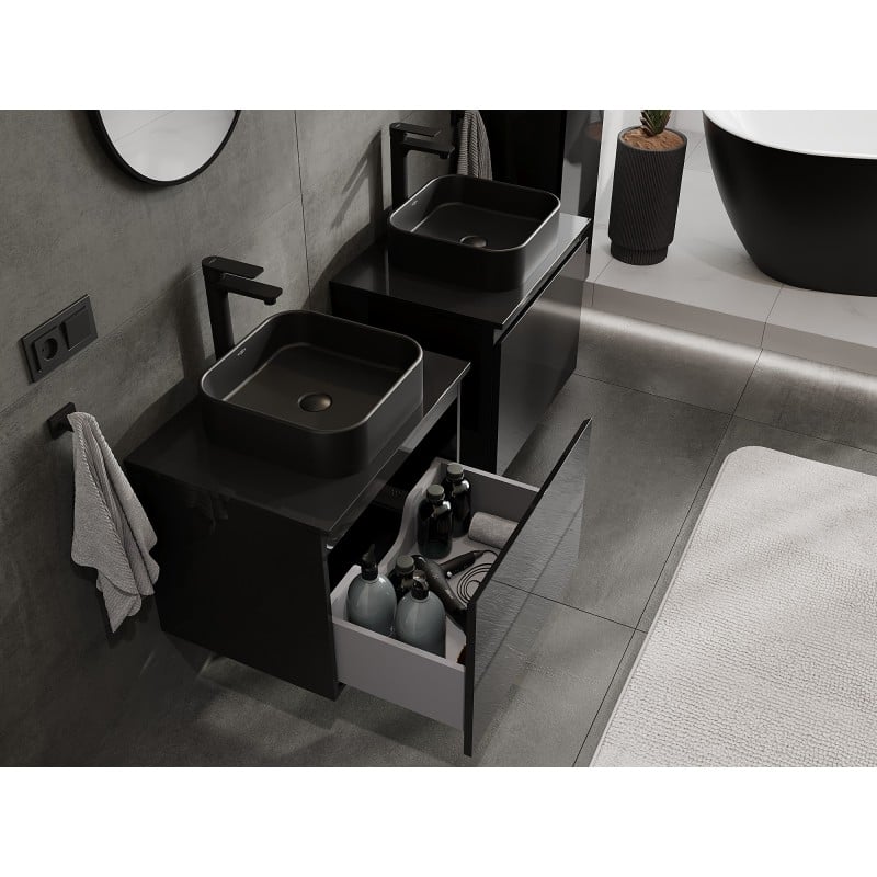 Mexen Orio 60 cm Vanity Cabinet with Countertop, 1 Drawer, Black Gloss - 91A10-06047-1-BFC70