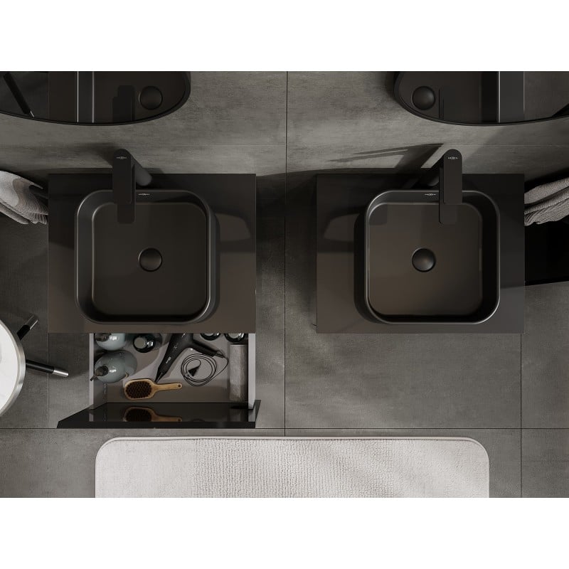 Mexen Orio 60 cm Vanity Cabinet with Countertop, 1 Drawer, Black Gloss - 91A10-06047-1-BFC70