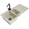 Mexen Andres 1.5-compartment granite sink with a drip tray and kitchen mixer tap Rita, Beige - 6515-69-670300-70