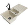 Mexen Andres granite kitchen sink 1.5-bowl with drainer and Rita kitchen faucet, beige - 6515-69-670300-70
