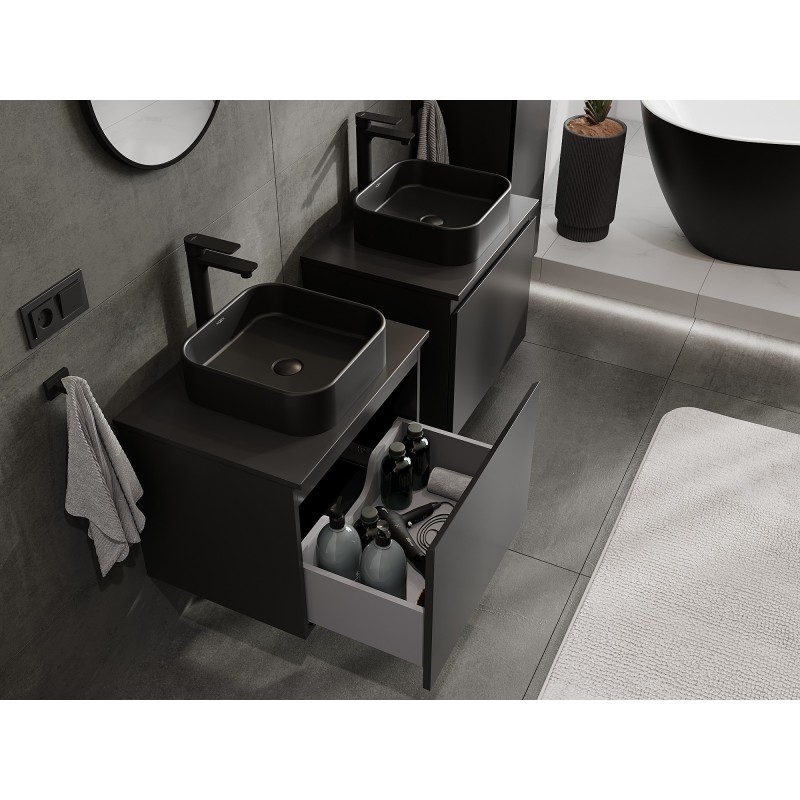 Mexen Orio bathroom cabinet under the sink 60 cm with countertop, 1 drawer, black matte - 91A10-06047-1-BFC71