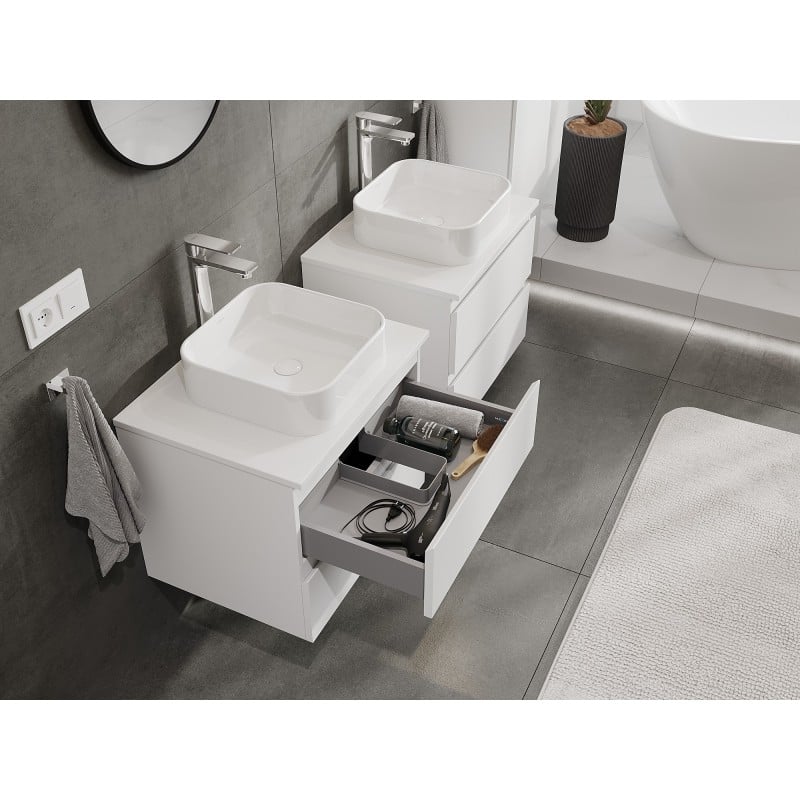 Mexen Orio bathroom cabinet under sink 60 cm with countertop, 2 drawers, matte white - 91A10-06047-2-BFFC01