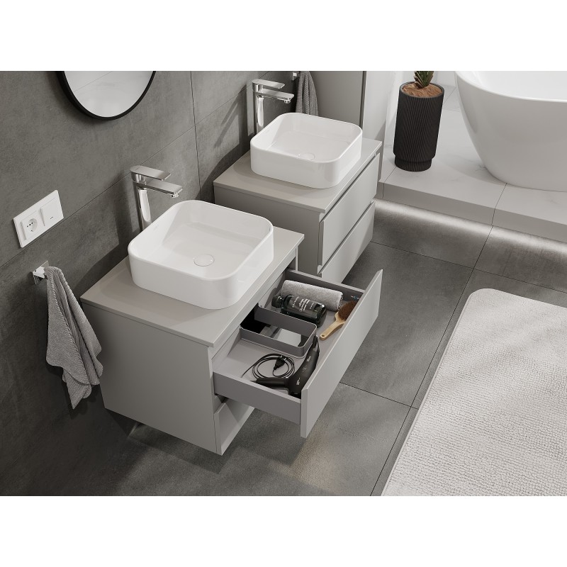 Mexen Orio bathroom cabinet 60 cm with countertop, 2 drawers, grey matte - 91A10-06047-2-BFFC62